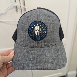Gray Mesh Cap with Blue and White Emblem